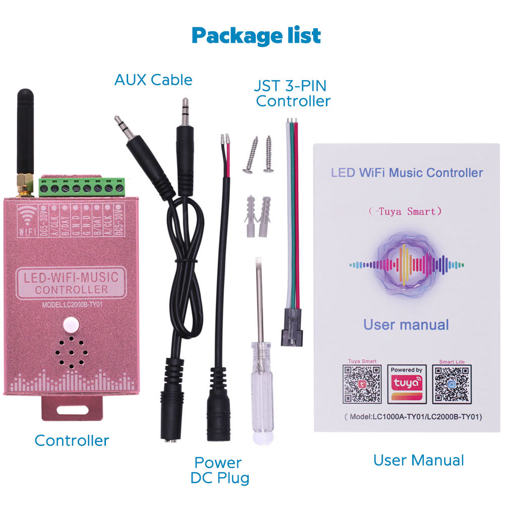 DC5-30V Tuya Wifi Music LED SPI Controller For Addressable RGB&RGBW LED Strips LC2000B-TY01 DC5-30V Tuya Wifi Music LED SPI Controller For Addressable RGB&RGBW LED Strips LC2000B-TY01